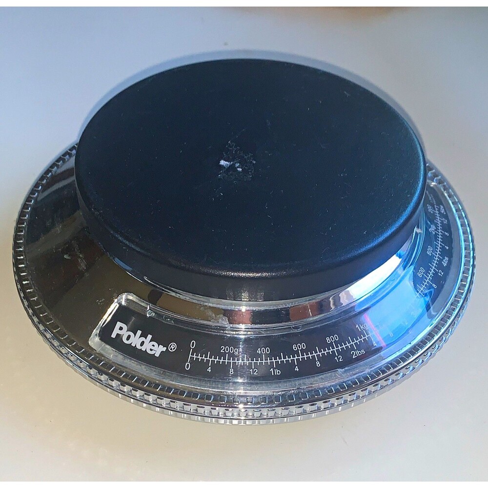 Polder Mechanical Analog Kitchen Scale, Black Round Platform Dial